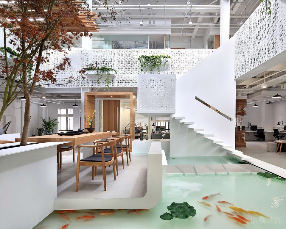 深圳南山佳嘉豪商務(wù)大廈1000平方米簡(jiǎn)約式工業(yè)混搭風(fēng)辦公室裝修案例中庭品茶區(qū)