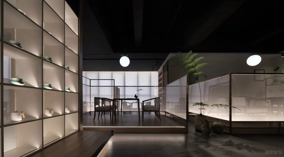 深圳南山區(qū)黑金新中式茶樓精致卡座裝飾設計