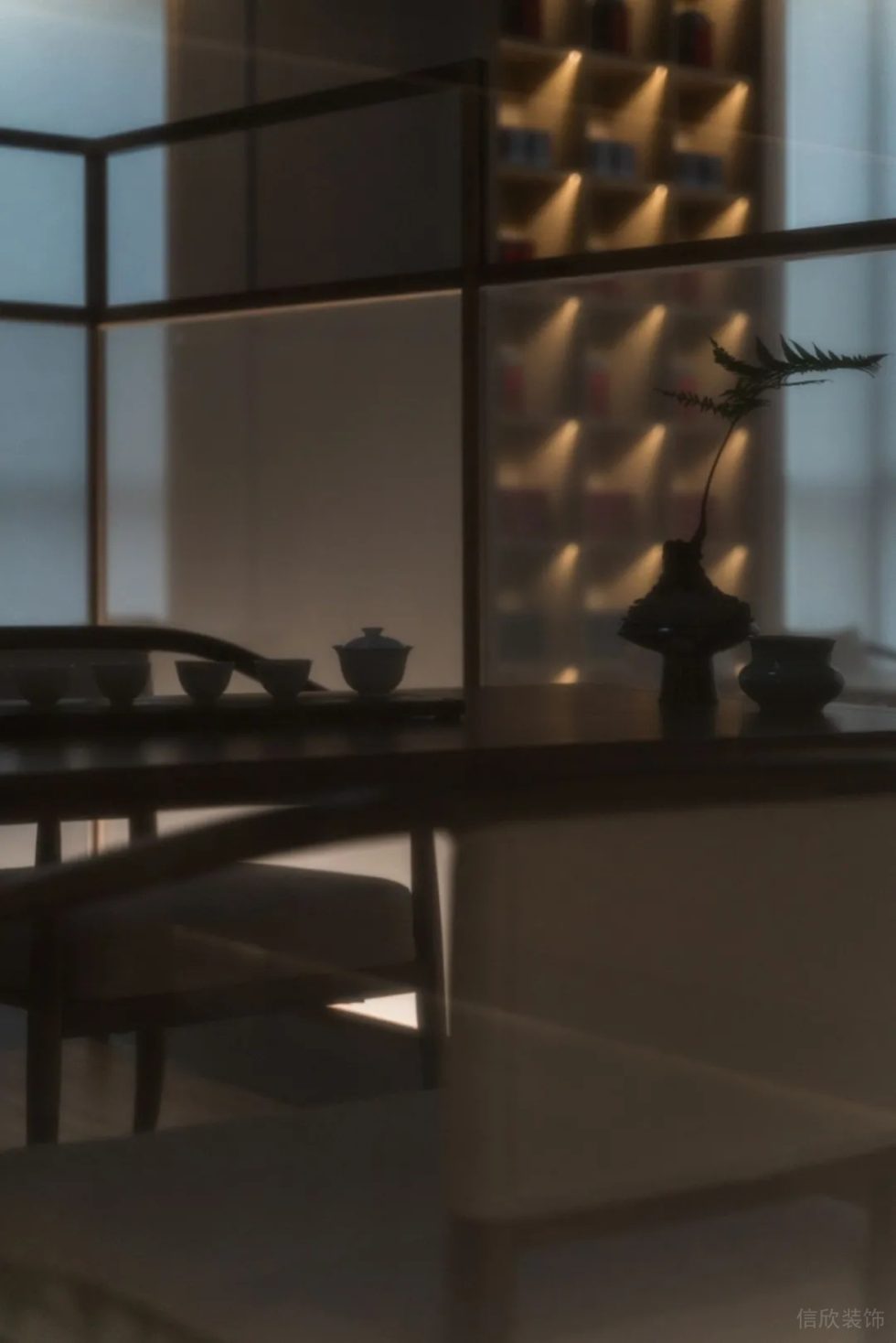 深圳南山區(qū)黑金新中式茶樓散臺裝飾設計