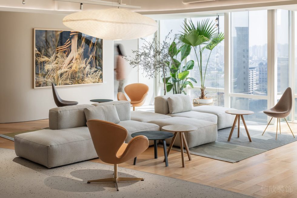 深圳市南山區(qū)北航大廈暖色調(diào)簡(jiǎn)約北歐風(fēng)辦公室裝修設(shè)計(jì)方案 接待大廳 (2)