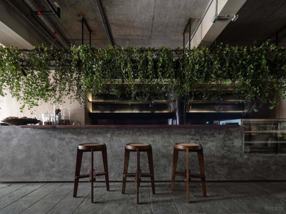 復(fù)古風(fēng)青瓦茶室灰色系吧臺裝修設(shè)計(jì)