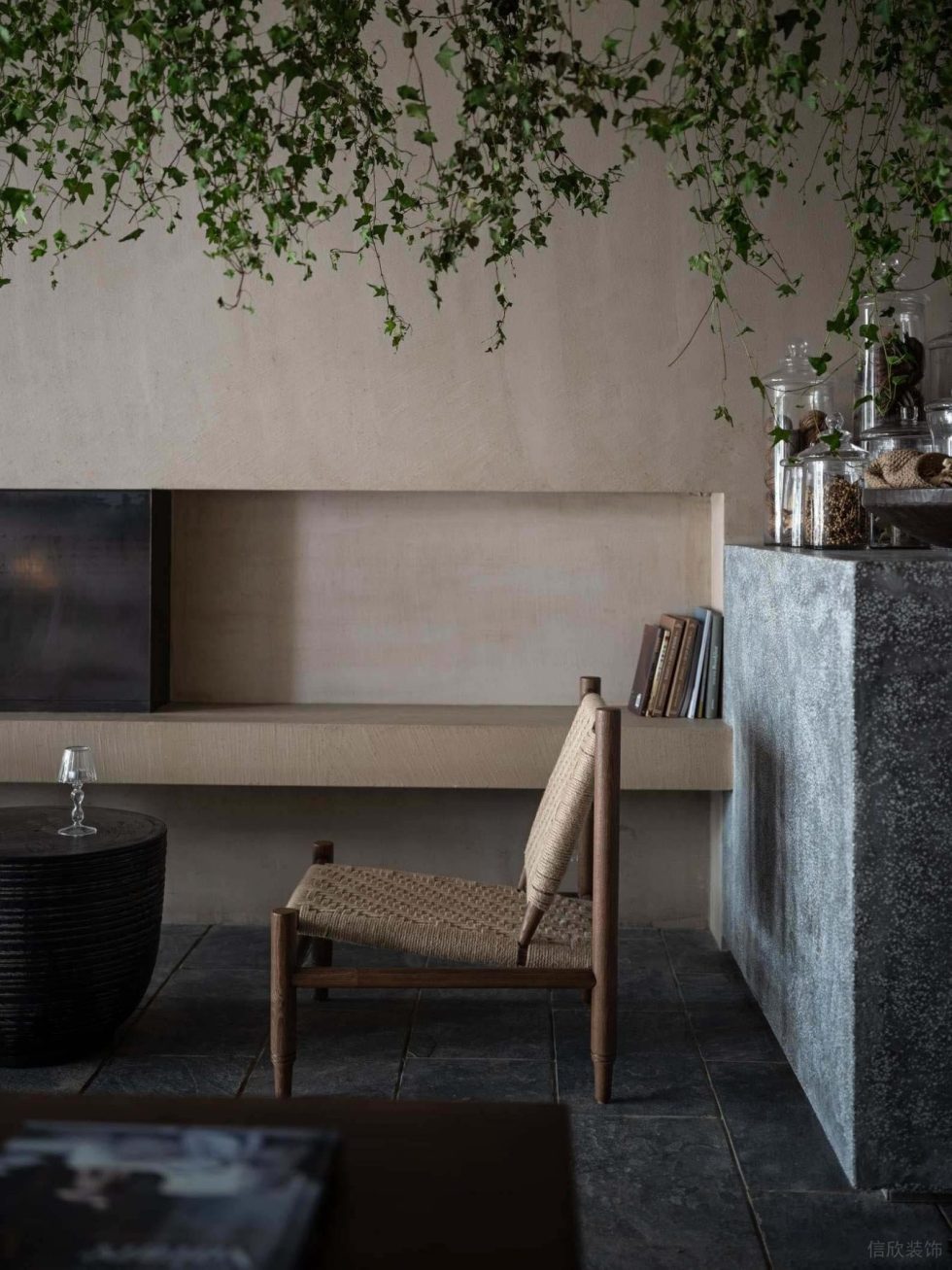 復(fù)古風(fēng)青瓦茶室咖色背景墻裝修效果圖