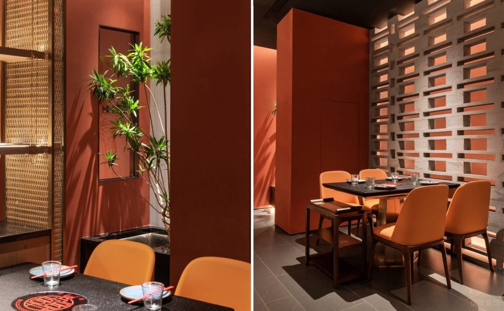 工業(yè)風火鍋店綠色植物點綴設計效果圖