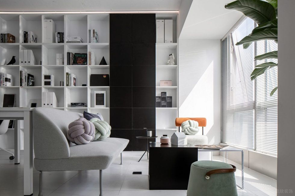 黑白灰簡約風辦公室裝修設計黑白灰配色休閑區 黑白灰簡約風辦公室裝修設計黑白灰配色休閑區