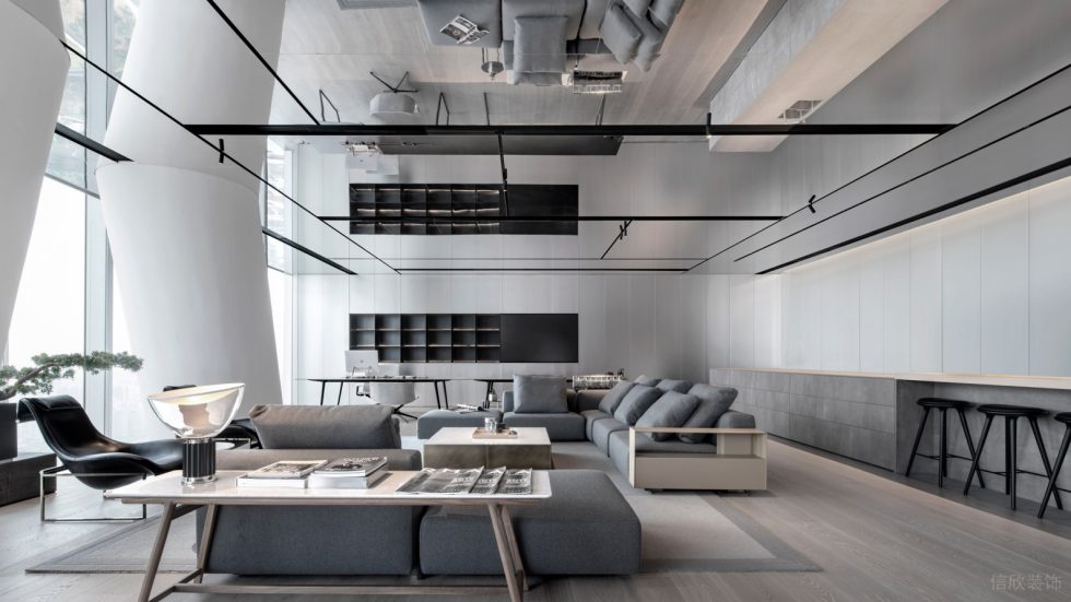 未來(lái)科技風(fēng)辦公室裝修設(shè)計(jì) 鏡面反射天花吊頂