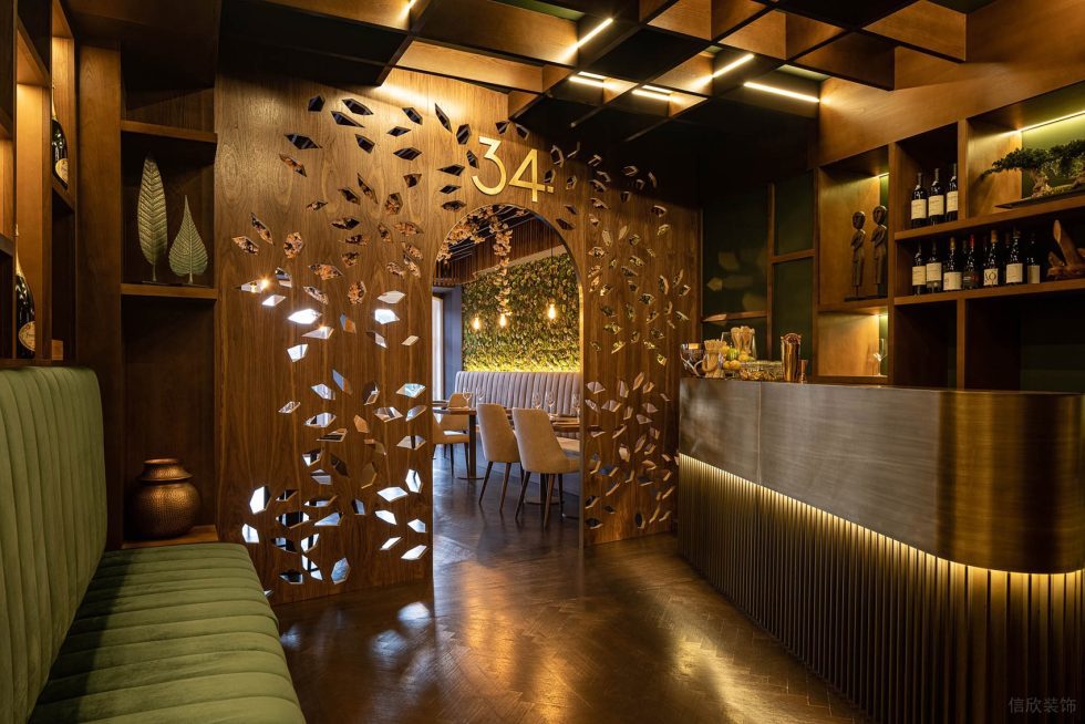 現代東南亞風西餐廳過道弧形等待區效果圖