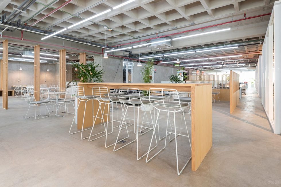 原木工業風辦公室裝修設計原木色吧臺洽談區 原木工業風辦公室裝修設計原木色吧臺洽談區