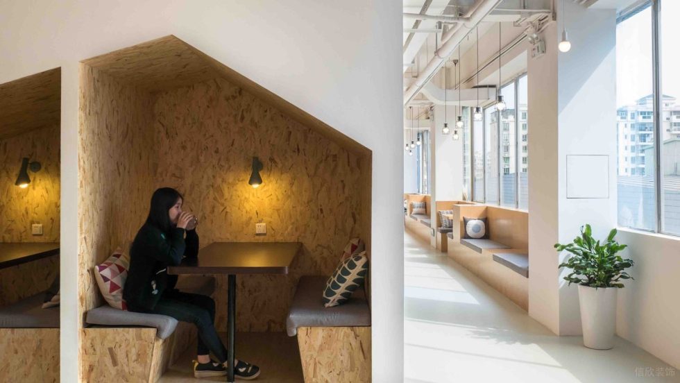 輕工業風格辦公室裝修設計淺色木屋造型休閑卡座 輕工業風格辦公室裝修設計淺色木屋造型休閑卡座