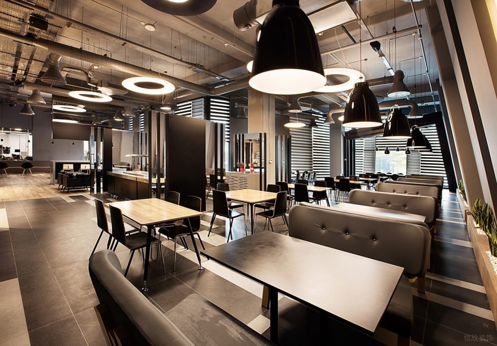 前衛(wèi)現(xiàn)代風(fēng)辦公室裝修設(shè)計(jì)暖灰色員工餐廳