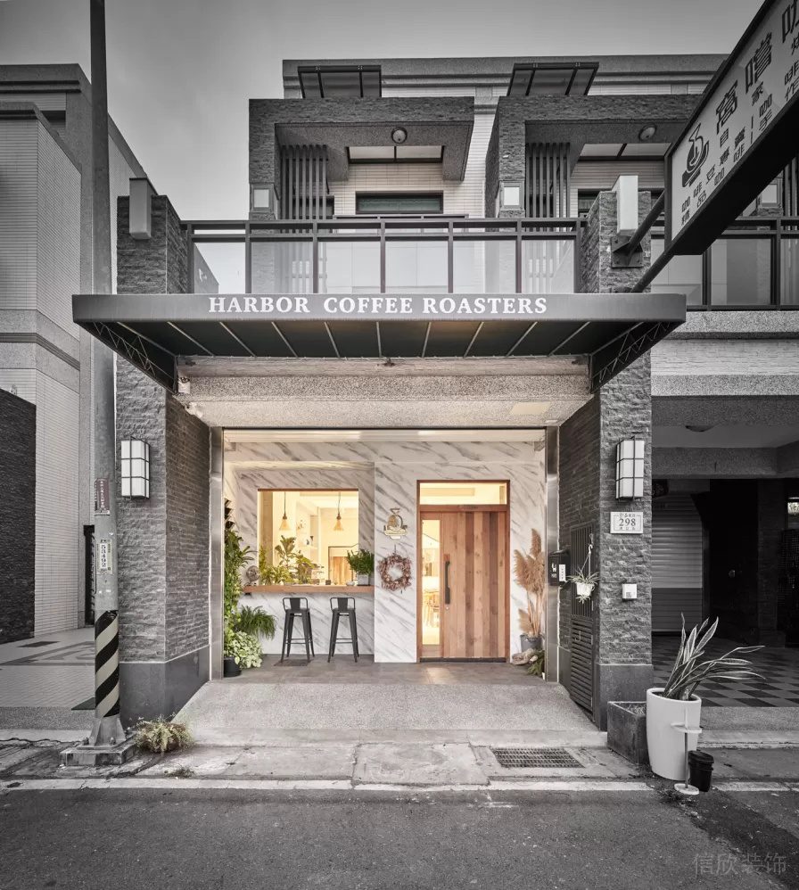 現(xiàn)代簡約風(fēng)咖啡廳凹凸磚墻搭光滑大理石瓷磚門店設(shè)計(jì)效果圖