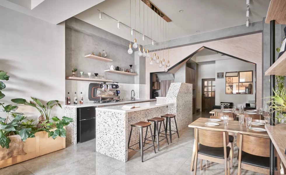 現(xiàn)代簡約風(fēng)咖啡廳平頂天花裝修效果圖