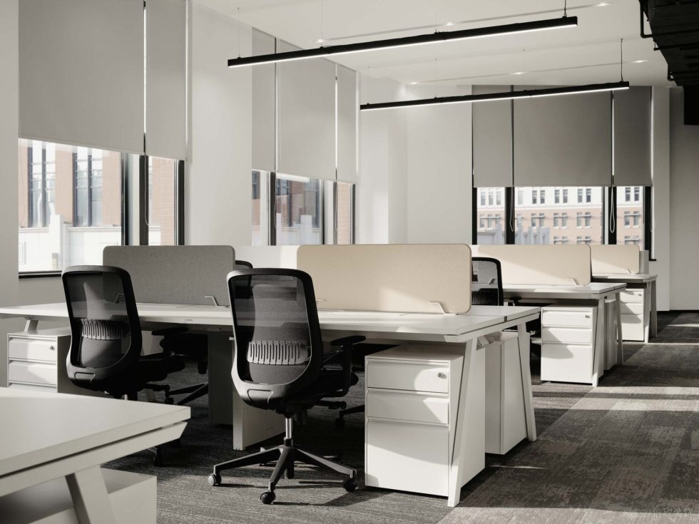 淡雅色簡約現(xiàn)代風(fēng)辦公室裝修設(shè)計(jì)黑白灰辦公桌椅