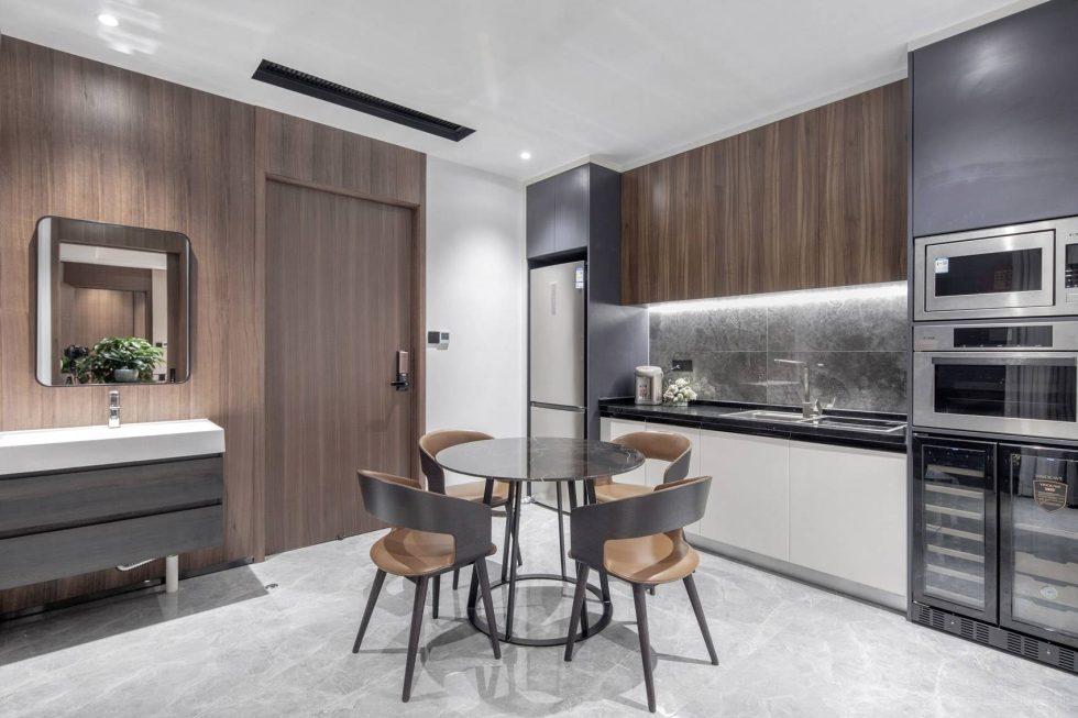 米白色極簡風辦公室裝修設計白木色茶水間 米白色極簡風辦公室裝修設計白木色茶水間