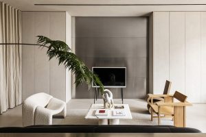 淡色原木簡約風辦公室裝修設(shè)計灰咖色休閑接待區(qū)背景墻效果圖