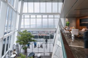 高級灰現(xiàn)代簡約風辦公室裝修設(shè)計灰白色大堂洽談區(qū)效果圖