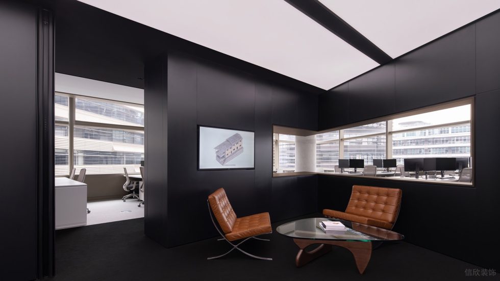 黑白色極簡風辦公室裝修設計黑色休閑接待區 黑白色極簡風辦公室裝修設計黑色休閑接待區