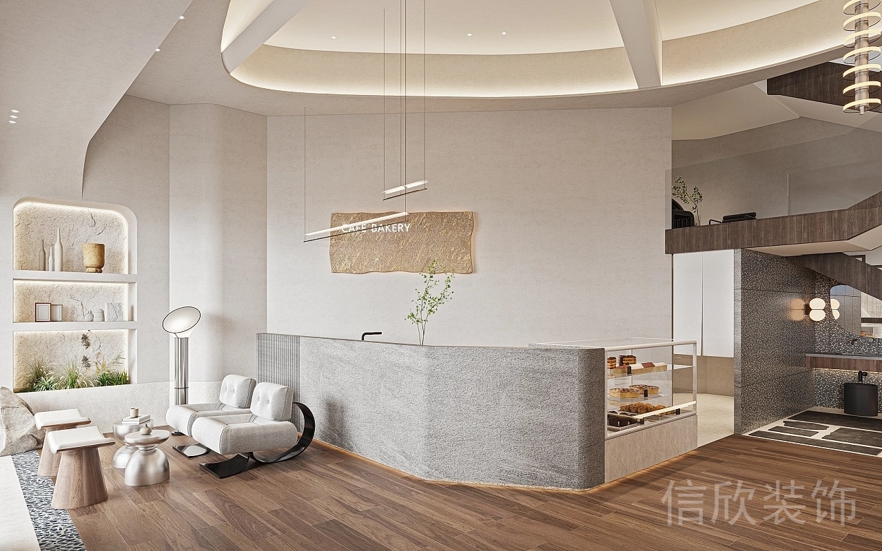 深圳光明面包咖啡店服務(wù)臺(tái)展柜裝修設(shè)計(jì)