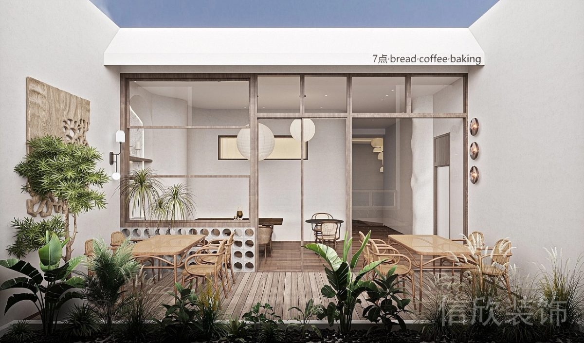 深圳光明面包咖啡店戶外餐廳餐桌裝修設(shè)計(jì)