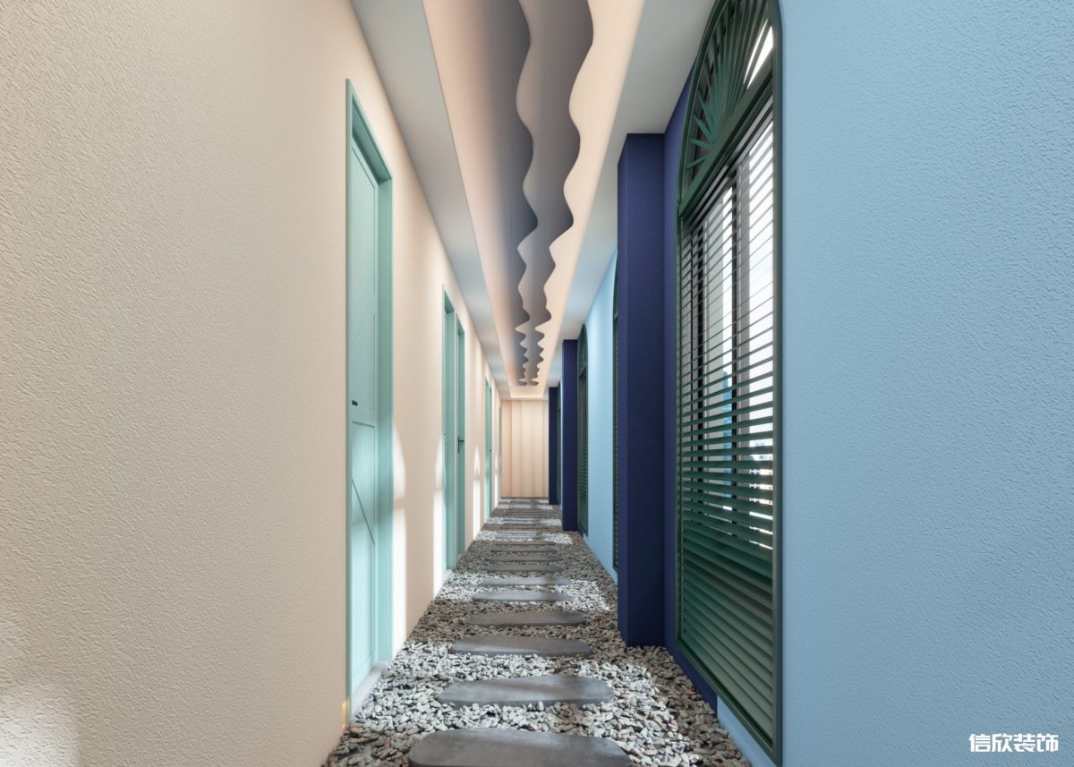 深圳龍崗布吉棋牌室藍(lán)色過道裝修