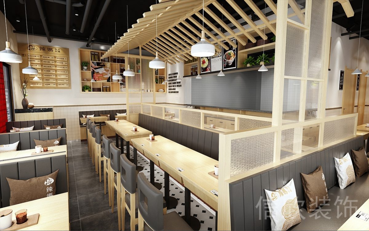 深圳羅湖火車站快餐廳木架天花頂裝修設計