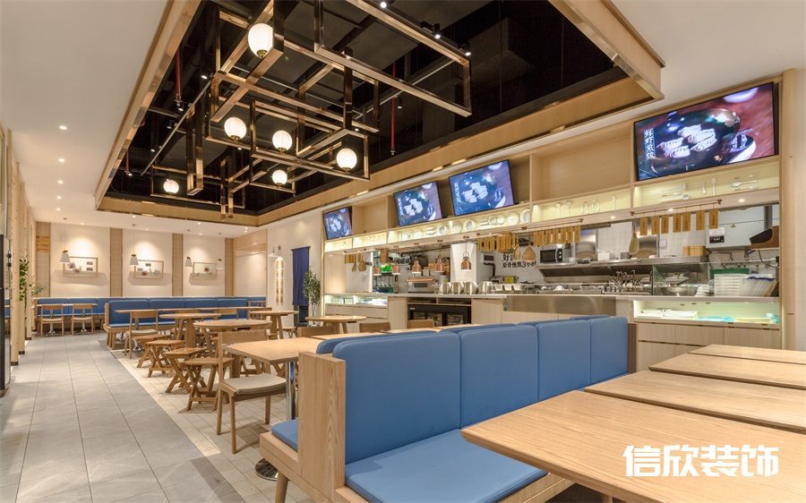 深圳羅湖筍崗牛腩飯快餐店格子天花吊頂裝修設計