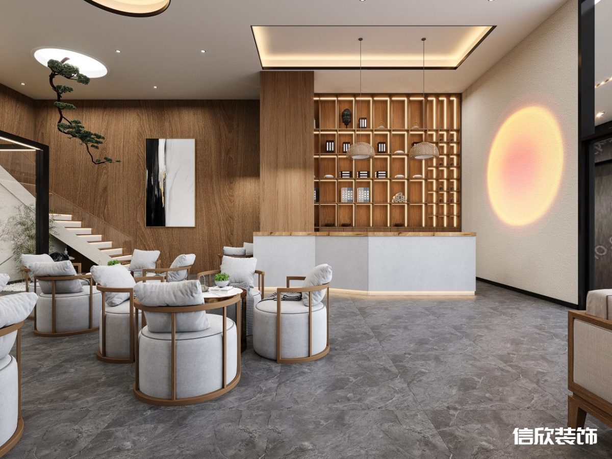 深圳羅湖筍崗棋牌室休息區(qū)大廳服務(wù)臺展柜裝修設(shè)計(jì)