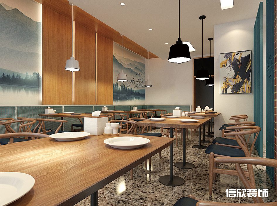 深圳南山區(qū)大學(xué)城快餐廳胡桃木餐桌椅裝修設(shè)計