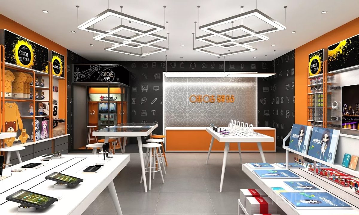 咪咕驛站深圳南山店橙色收銀服務(wù)臺(tái)設(shè)計(jì)效果圖