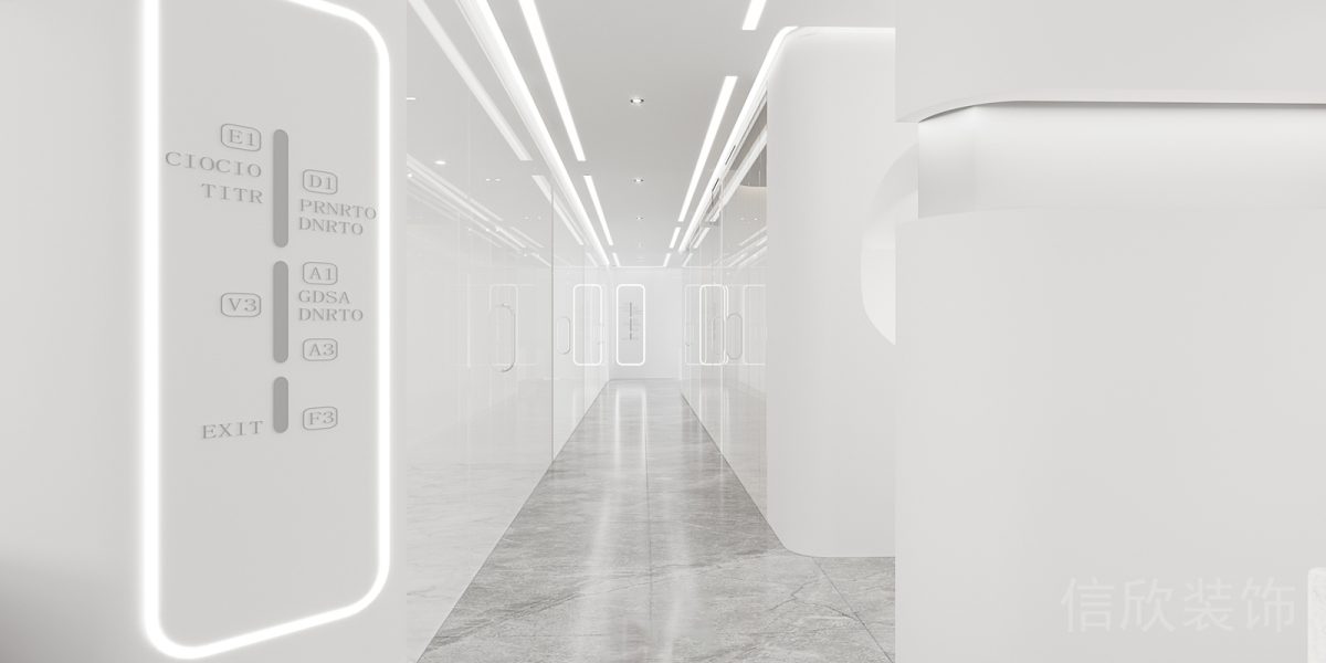 石膏結(jié)構(gòu)大理石簡約過道內(nèi)嵌LED白色走廊