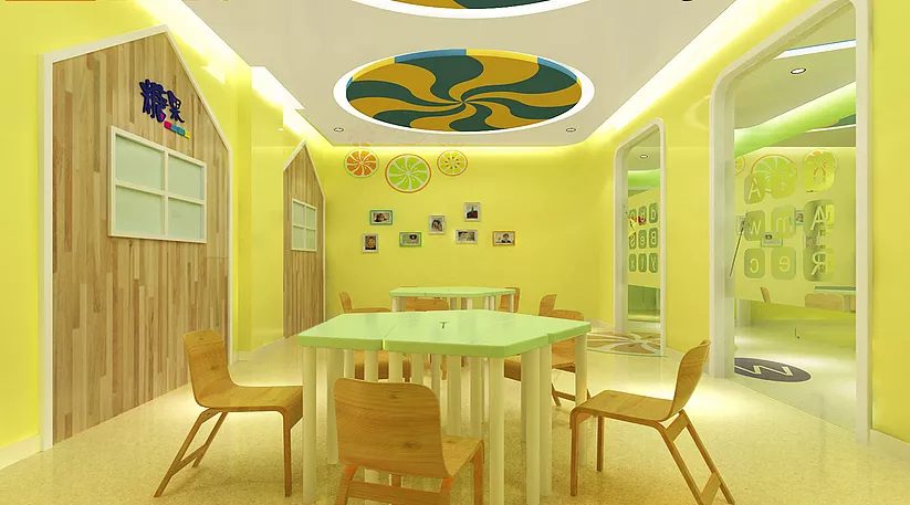 龍華區(qū)優(yōu)品文化創(chuàng)意園糖果培訓(xùn)機(jī)構(gòu)玻璃落地窗木質(zhì)幼童教室裝修設(shè)計(jì)