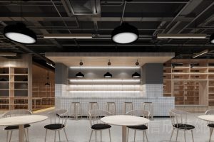 龍華區(qū)1970科技小鎮(zhèn)中小工作室白色方形瓷磚吧臺茶水間開放式休息區(qū)域