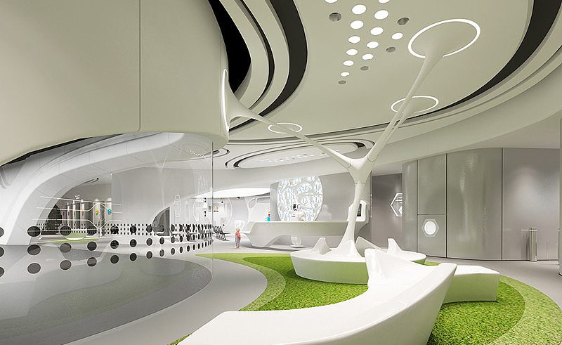 光明區(qū)大仟里商圈力德教育領(lǐng)導(dǎo)者教育培訓(xùn)中心科技未來感通體玻璃過道休息區(qū)裝修設(shè)計