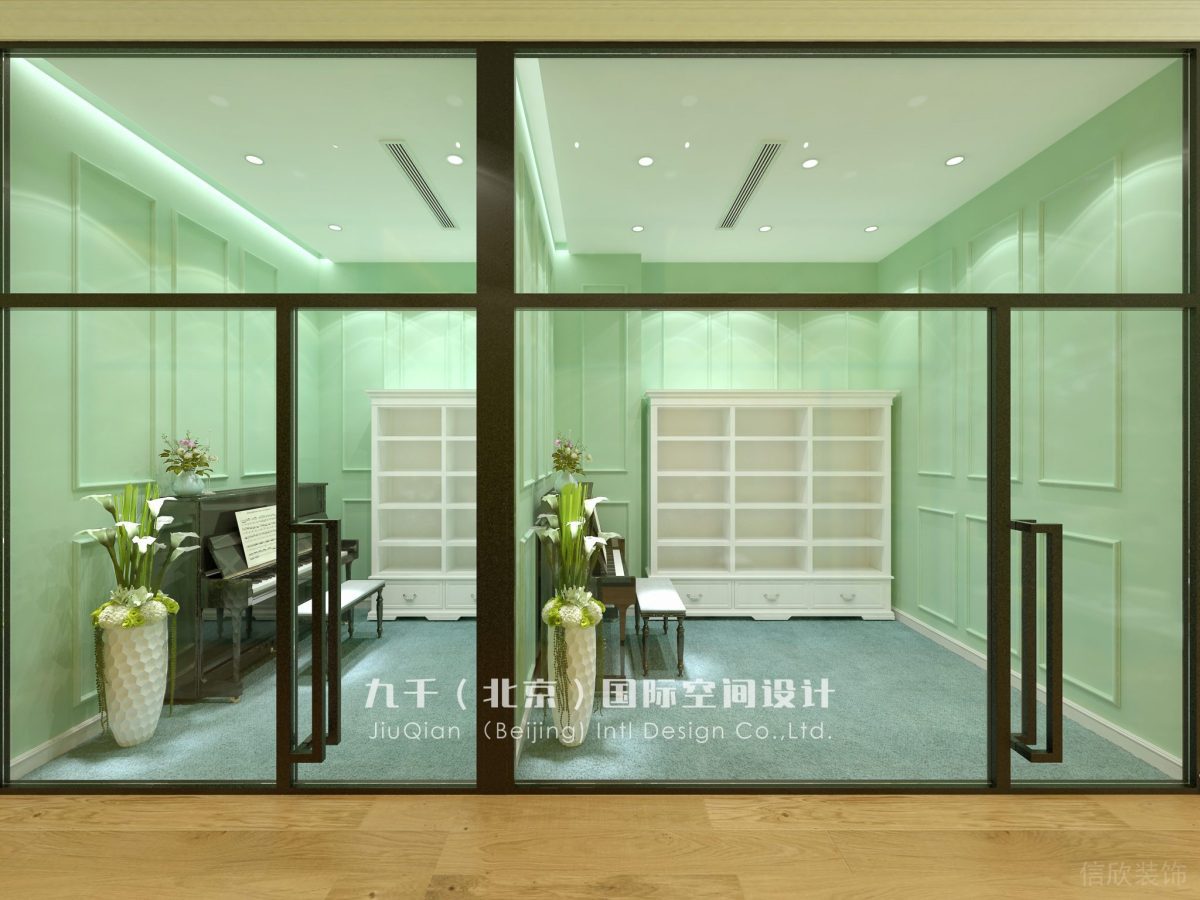 羅湖區(qū)文華大廈鋼琴教室音樂培訓中心培訓機構走廊玻璃視角古典優(yōu)雅樂理教室裝修設計