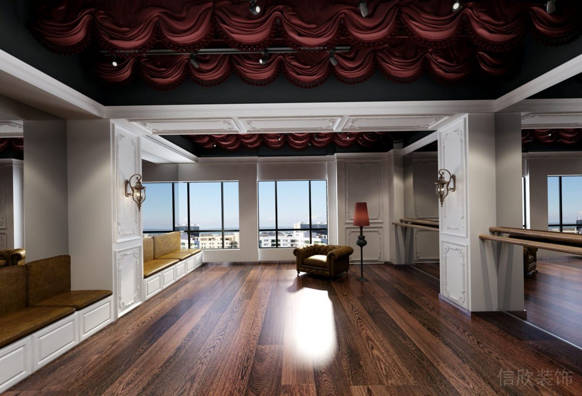 東莞中高層舞蹈培訓多功能舞蹈教室LED射燈高質(zhì)量音響木質(zhì)地板藝術(shù)空間