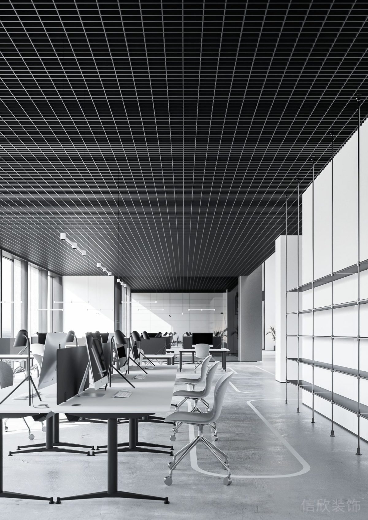 高級灰色系簡約風(fēng)辦公空間辦公區(qū)裝修設(shè)計(jì)