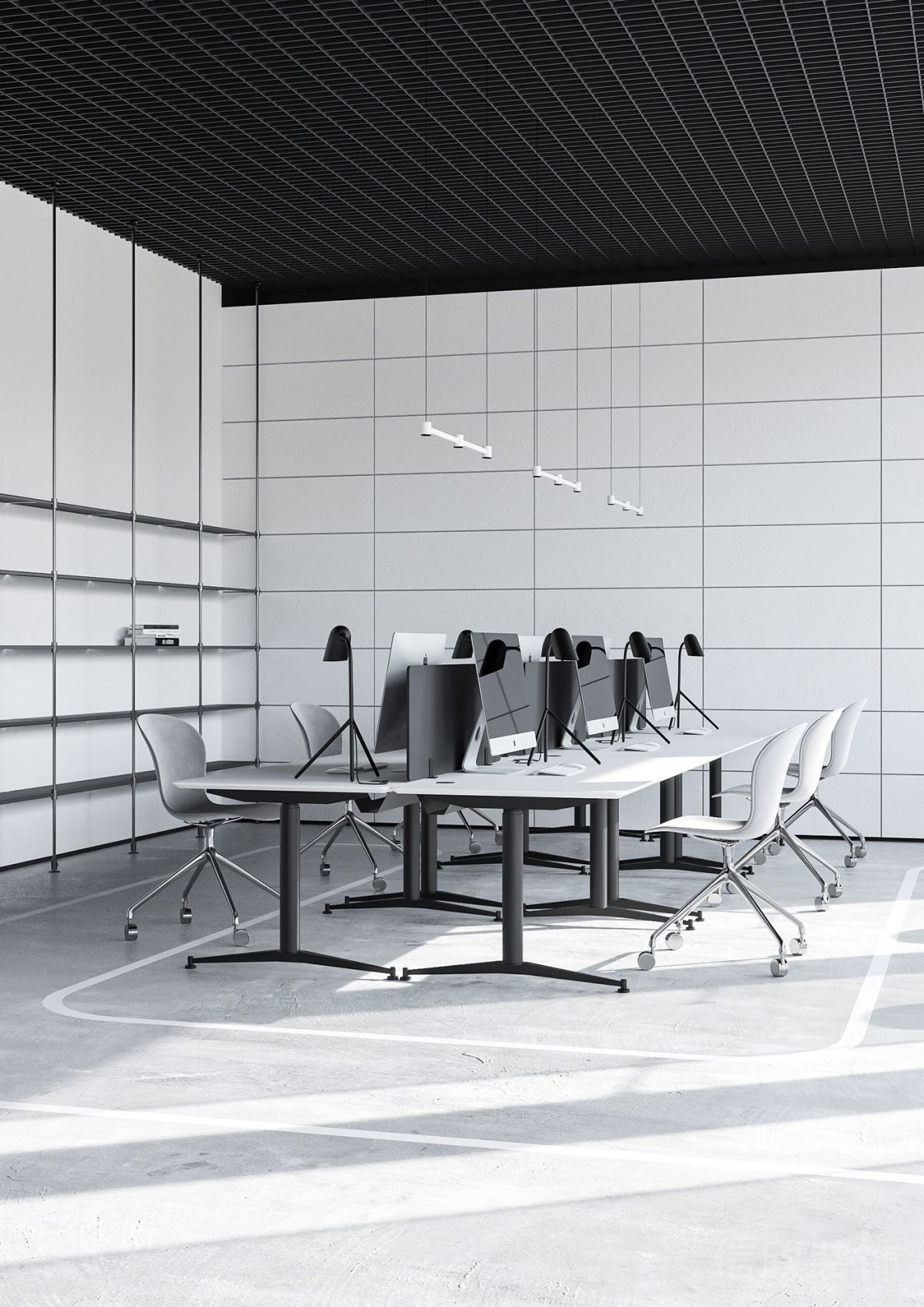 高級灰色系簡約風(fēng)辦公空間辦公區(qū)不銹鋼層板裝修設(shè)計(jì)