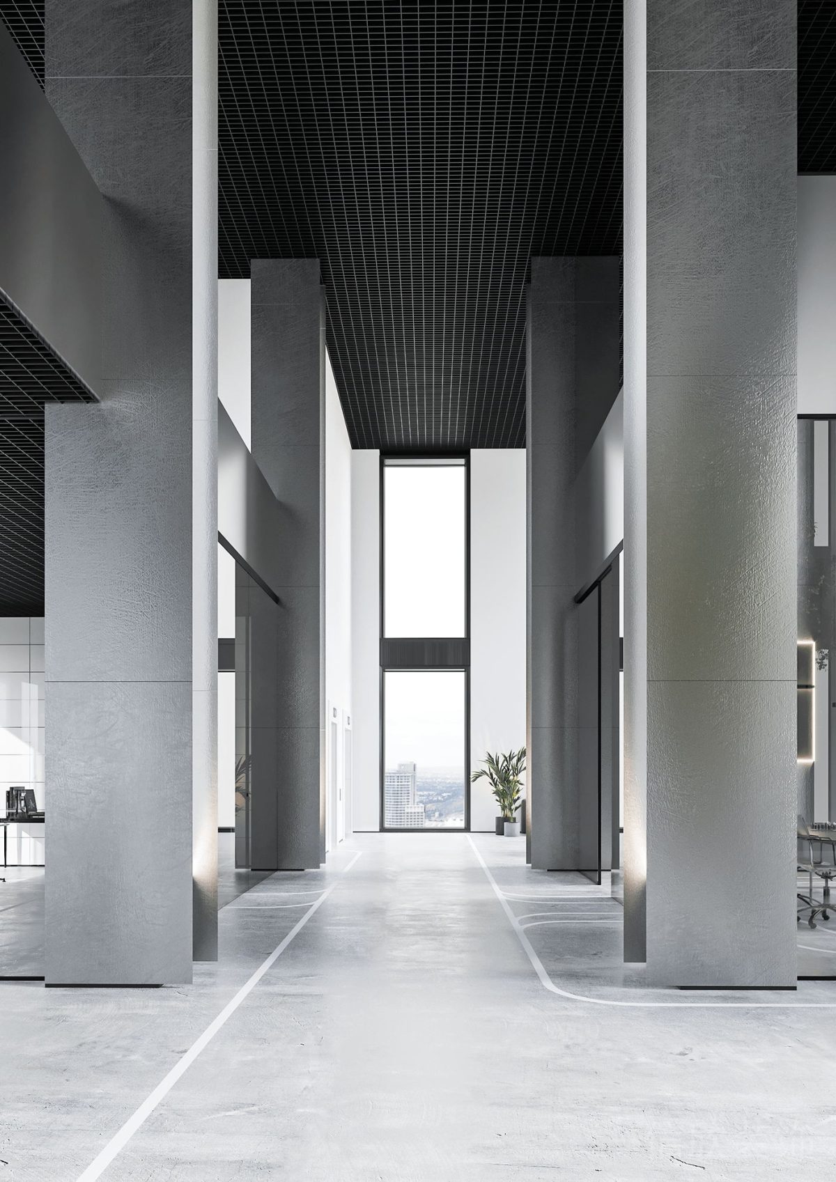 高級灰色系簡約風(fēng)辦公空間過道金屬板墻面裝修設(shè)計(jì)