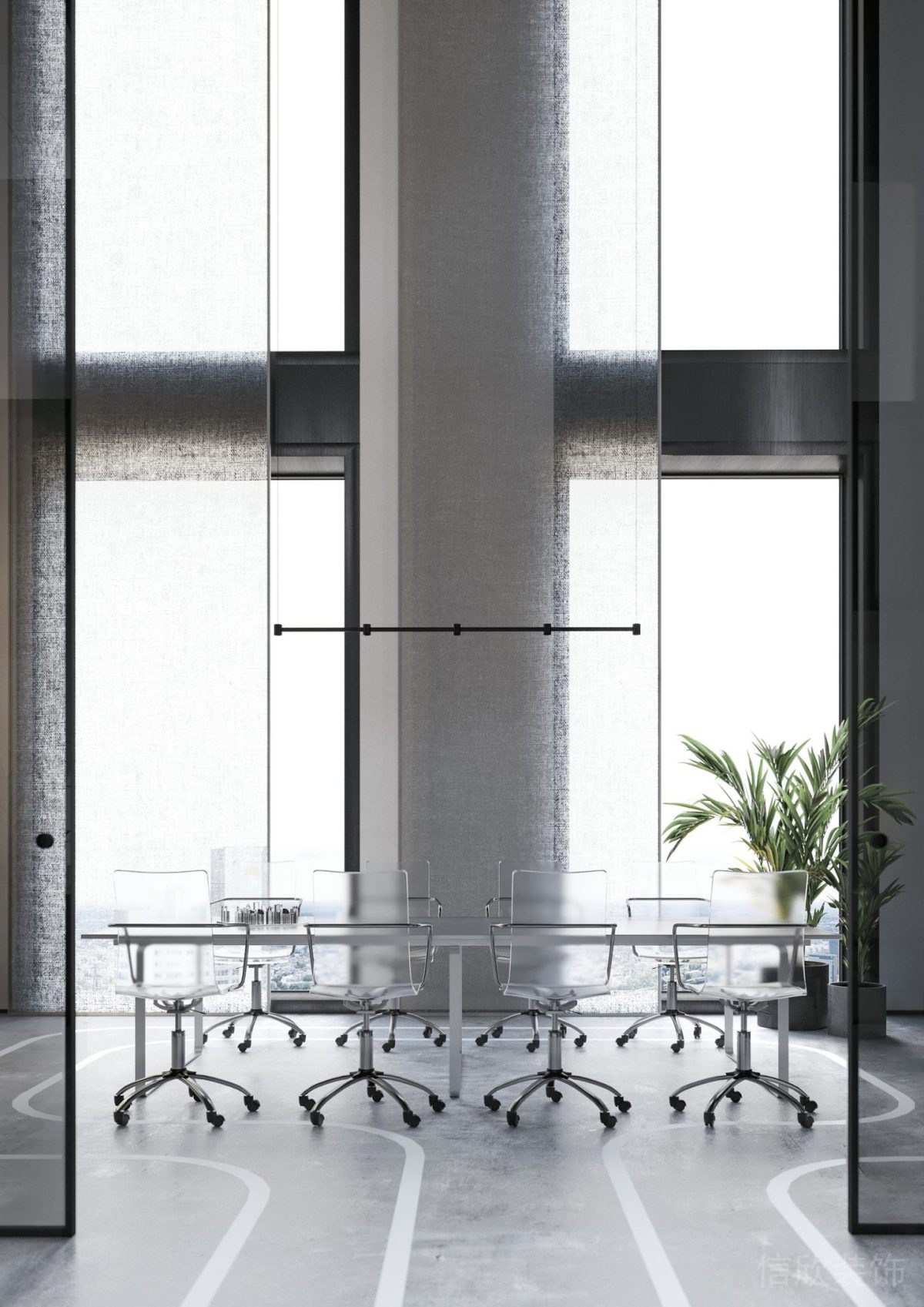 高級灰色系簡約風(fēng)辦公空間會(huì)議室裝修設(shè)計(jì)