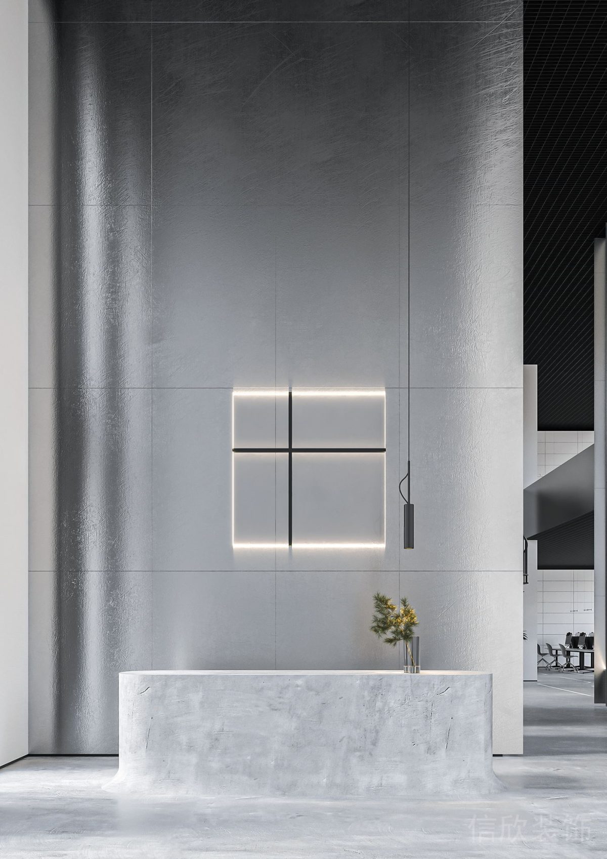 高級灰色系簡約風(fēng)辦公空間接待臺(tái)裝修設(shè)計(jì)