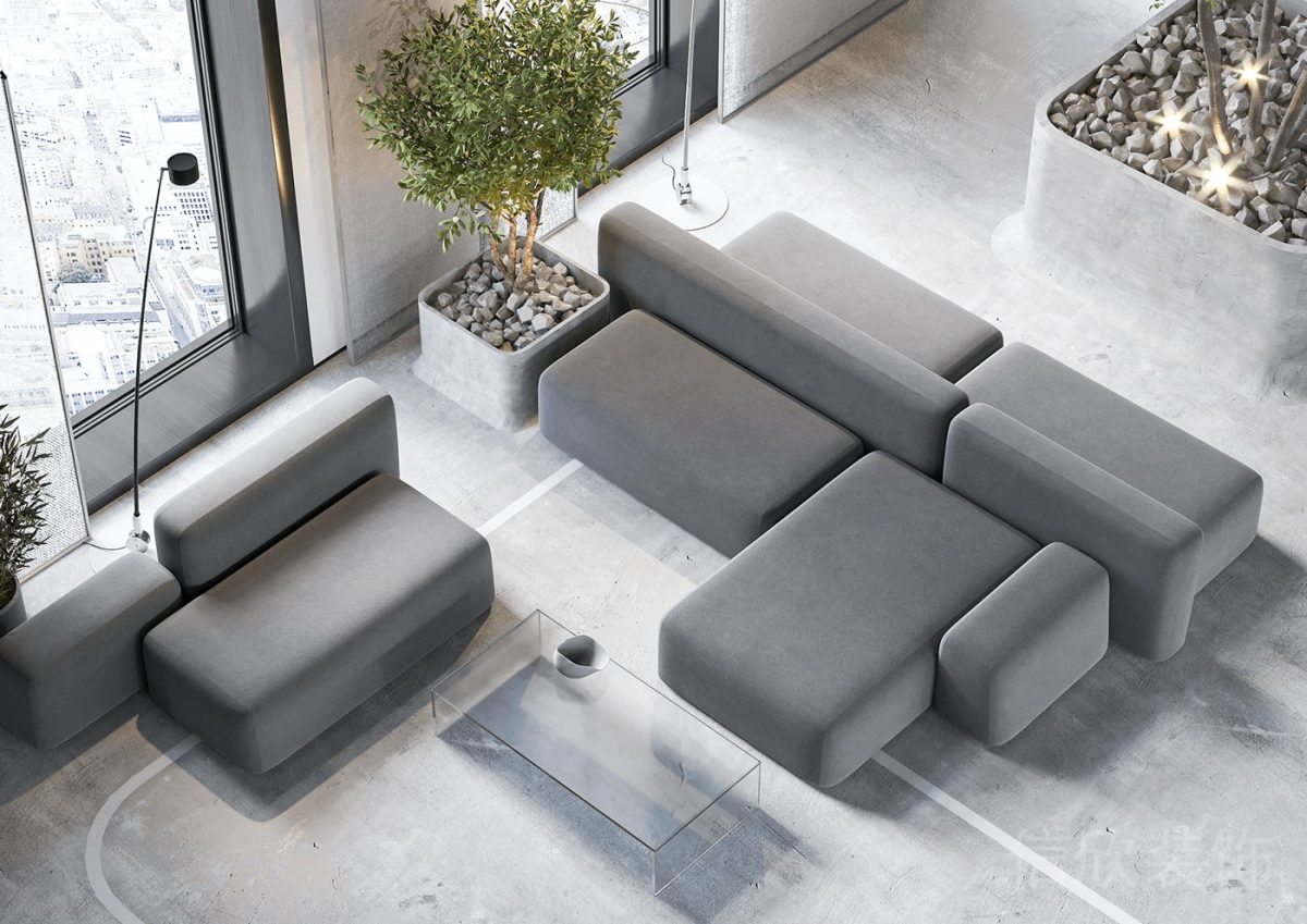 高級灰色系簡約風(fēng)辦公空間休息區(qū)花池設(shè)計(jì)