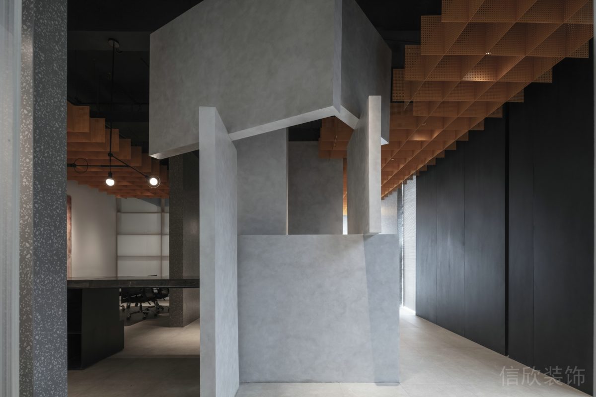 幾何不規(guī)則重疊石板材交界處走廊設(shè)計