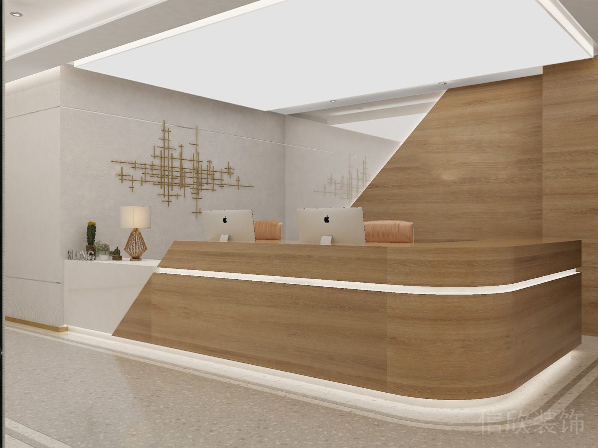 木飾面led燈條環(huán)形前臺(tái)大理石墻面效果圖