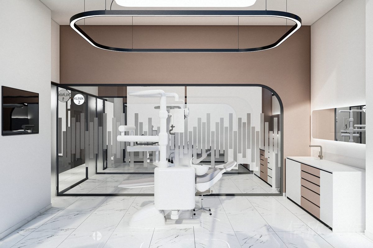 私人牙科就診區(qū)域粉白撞色極簡風(fēng)診室裝修