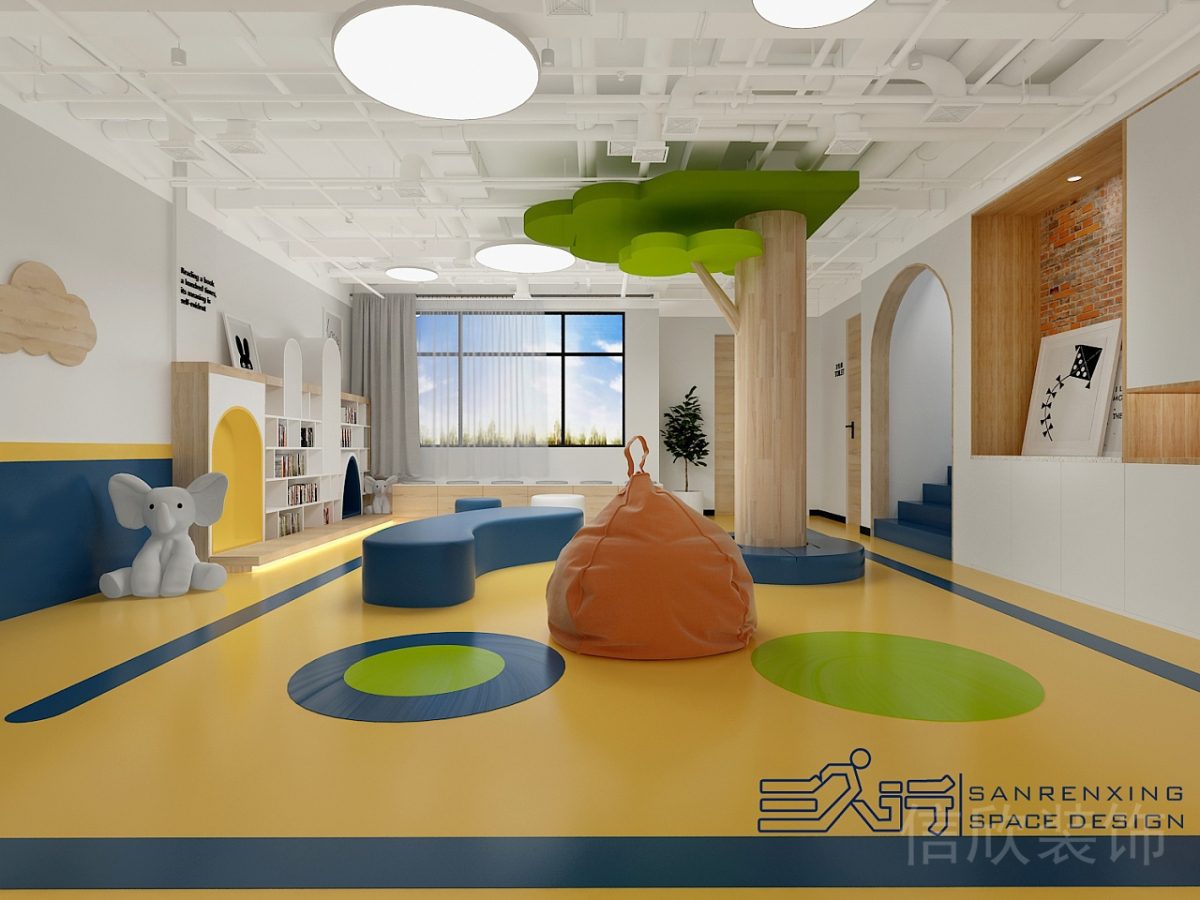 早教中心裝修設(shè)計(jì)兒童娛樂(lè)空間鏤空式吊頂天花板