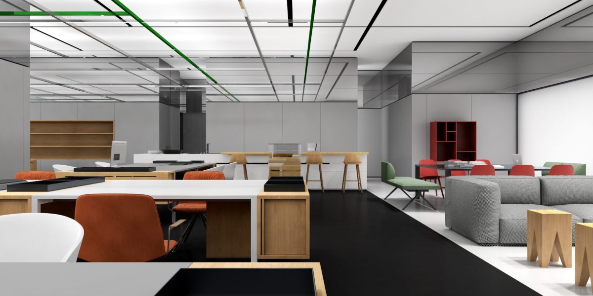 新中式撞色桌椅辦公室裝修設計