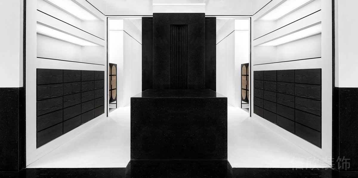 對稱式設(shè)計黑白色調(diào)形象板辦公室裝修