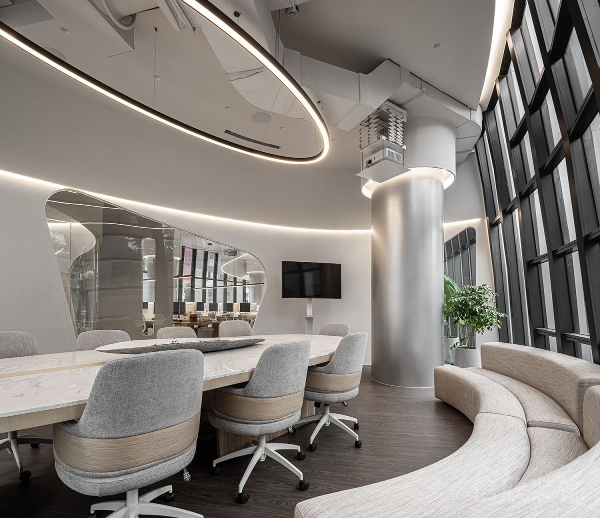 大理石桌板搭配萬向輪商務(wù)座椅會(huì)議室