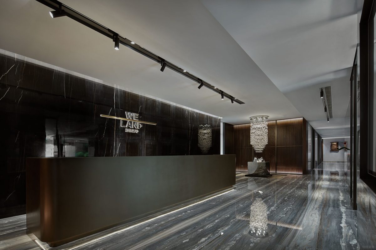 大理石輕奢風前臺區(qū)辦公室裝修設(shè)計