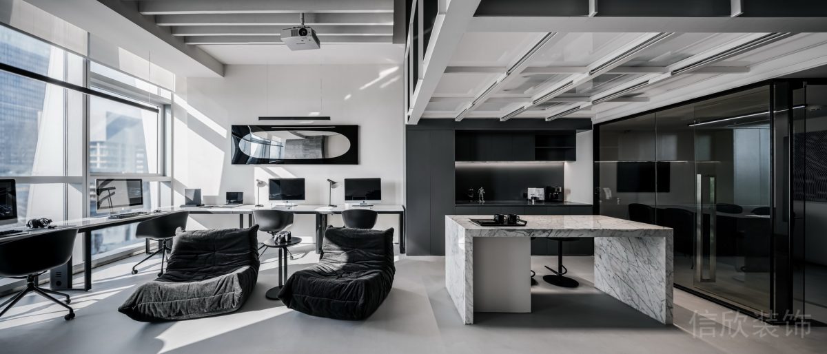 黑白極簡風辦公空間開放辦公區(qū)裝修設(shè)計