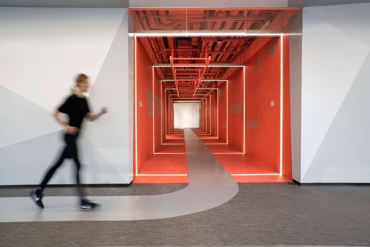 弧形過道裝修設(shè)計地板線條引導(dǎo)效果圖